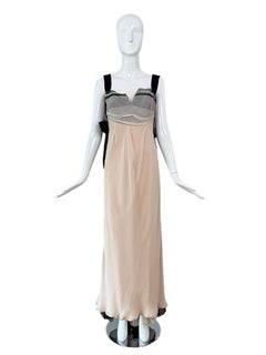 NINA RICCI 2006 Vintage Runway Silk Evening Gown Maxi Dress Pink Black Train