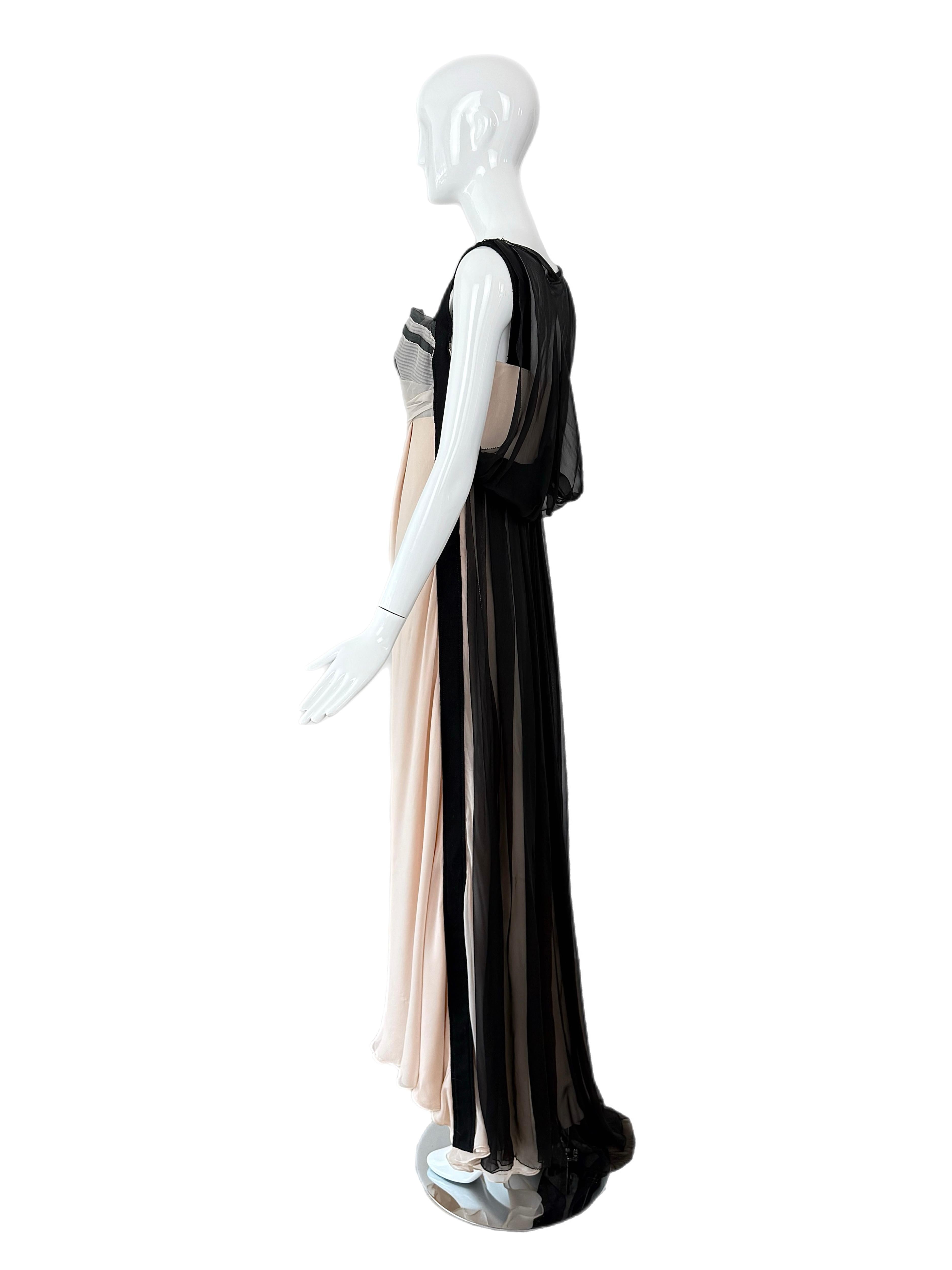 Women's NINA RICCI 2006 Vintage Runway Silk Evening Gown Maxi Dress Pink Black Train For Sale