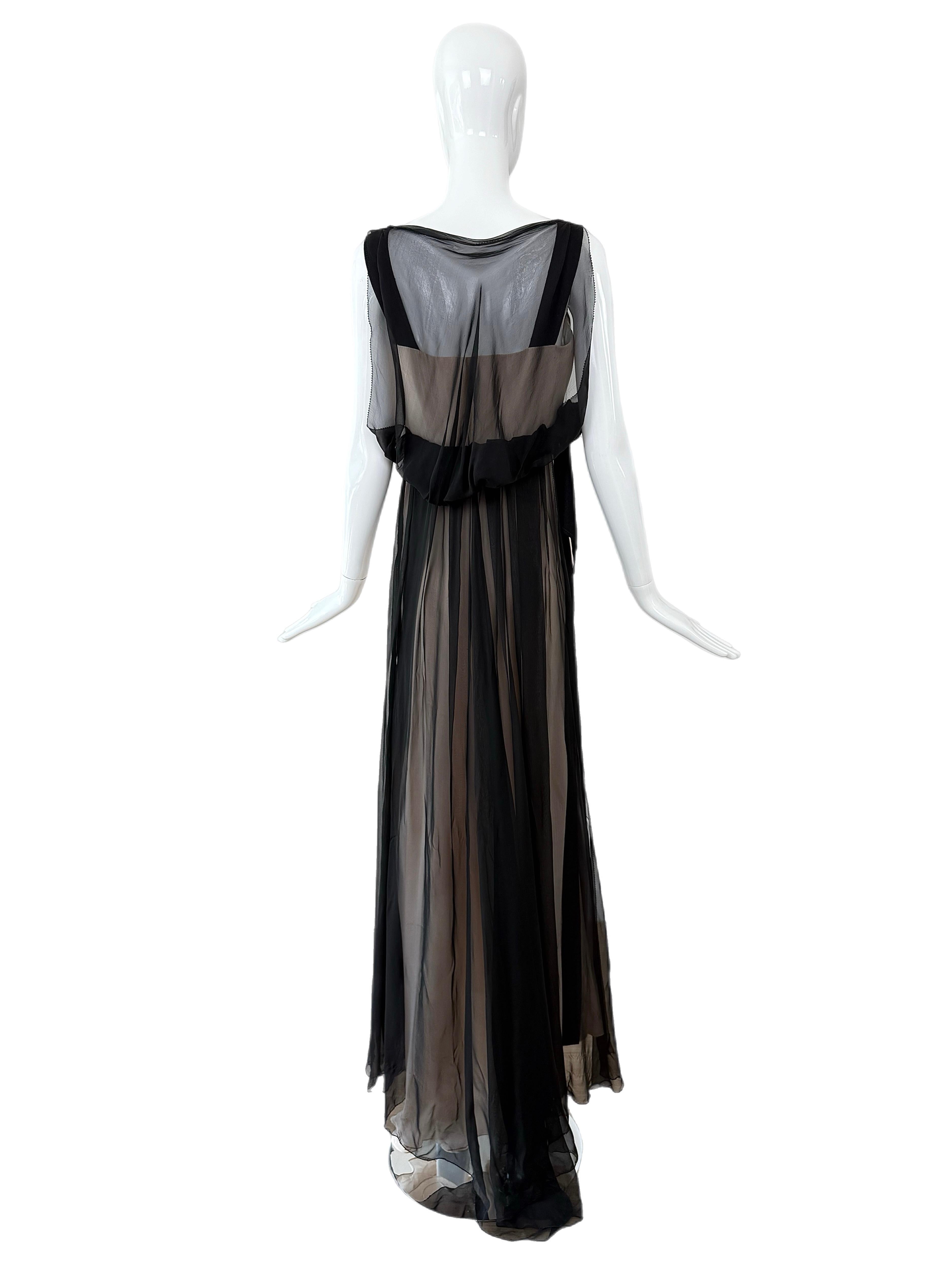 NINA RICCI 2006 Vintage Runway Silk Evening Gown Maxi Dress Pink Black Train For Sale 1