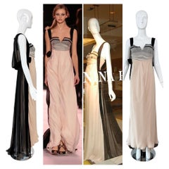 NINA RICCI 2006 Vintage Runway Silk Evening Gown Maxi Dress Pink Black Train
