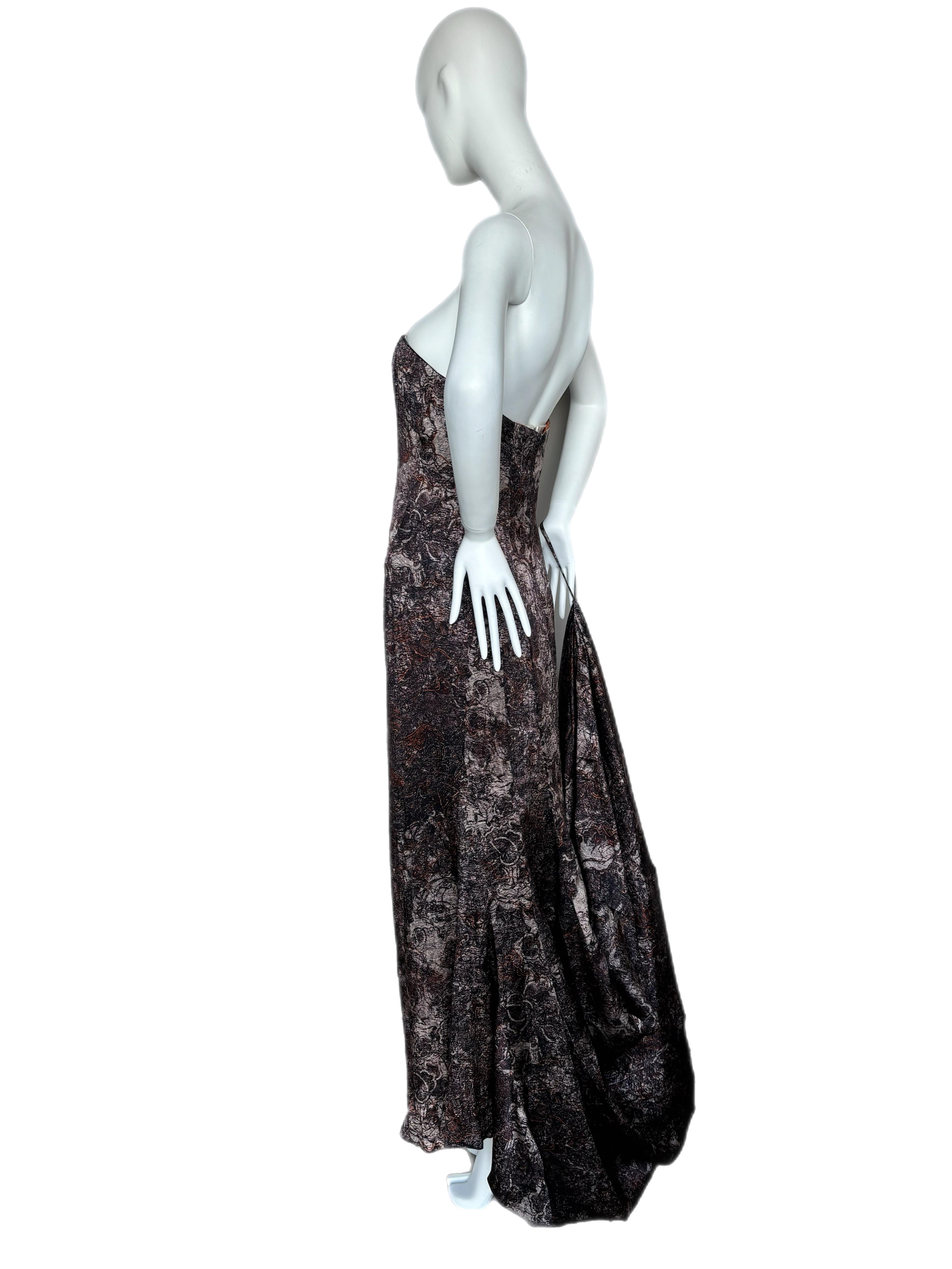 Black NINA RICCI 2008 Vintage Runway Silk Corseted Evening Gown w. Massive Train For Sale