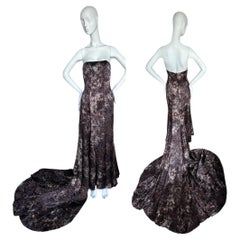 NINA RICCI 2008 Vestido de noche con corsé de seda de la Pasarela Vintage c. Tren masivo
