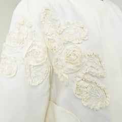 NINA RICCI 2012 ivory white floral rose applique half sleeve hidden button coat