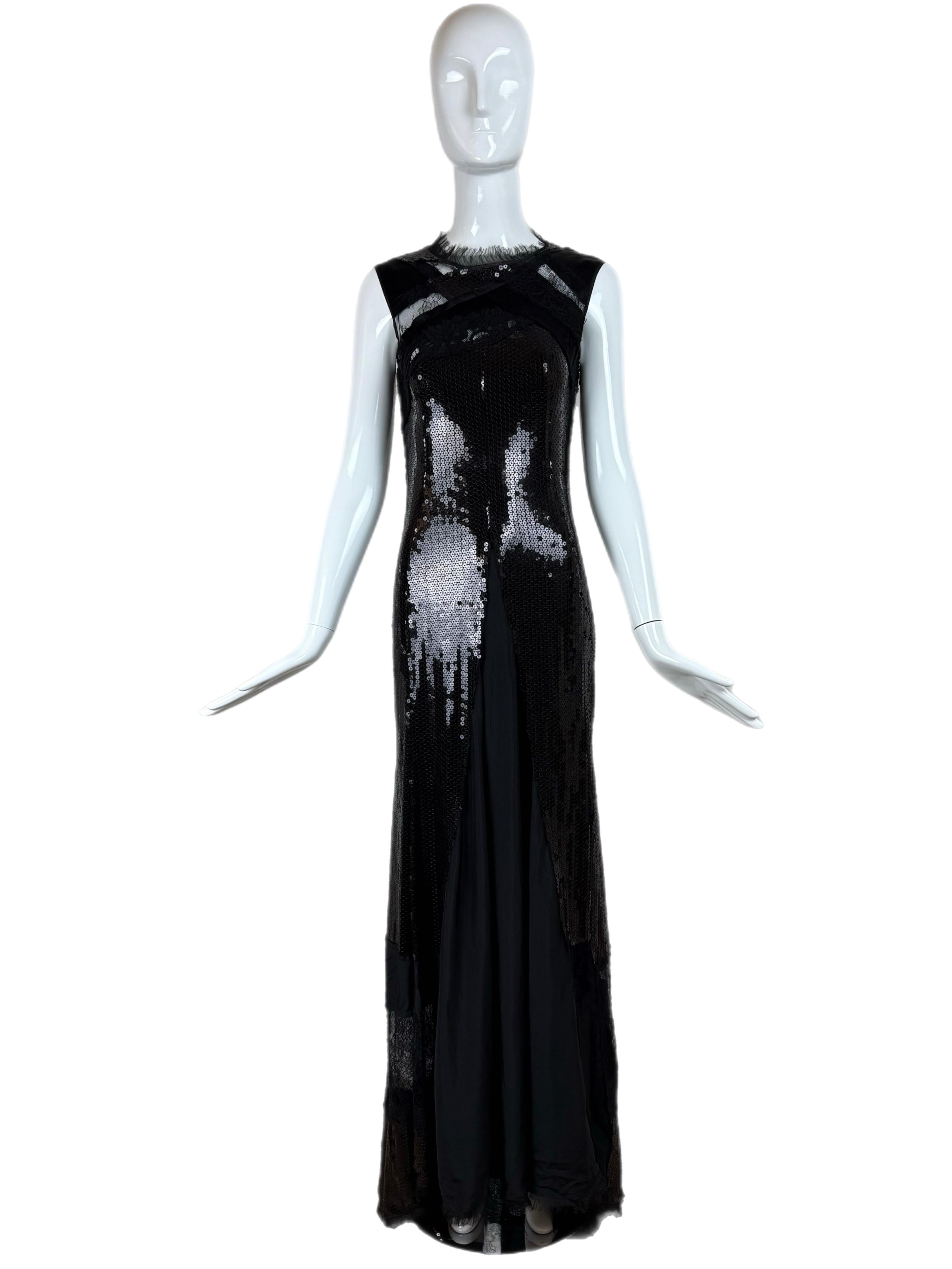 Nina Ricci, abito da sera con lustrini neri, maxi vestito in pizzo, passerella vintage del 2013 In condizioni Nuovo in vendita a Leonardo, NJ