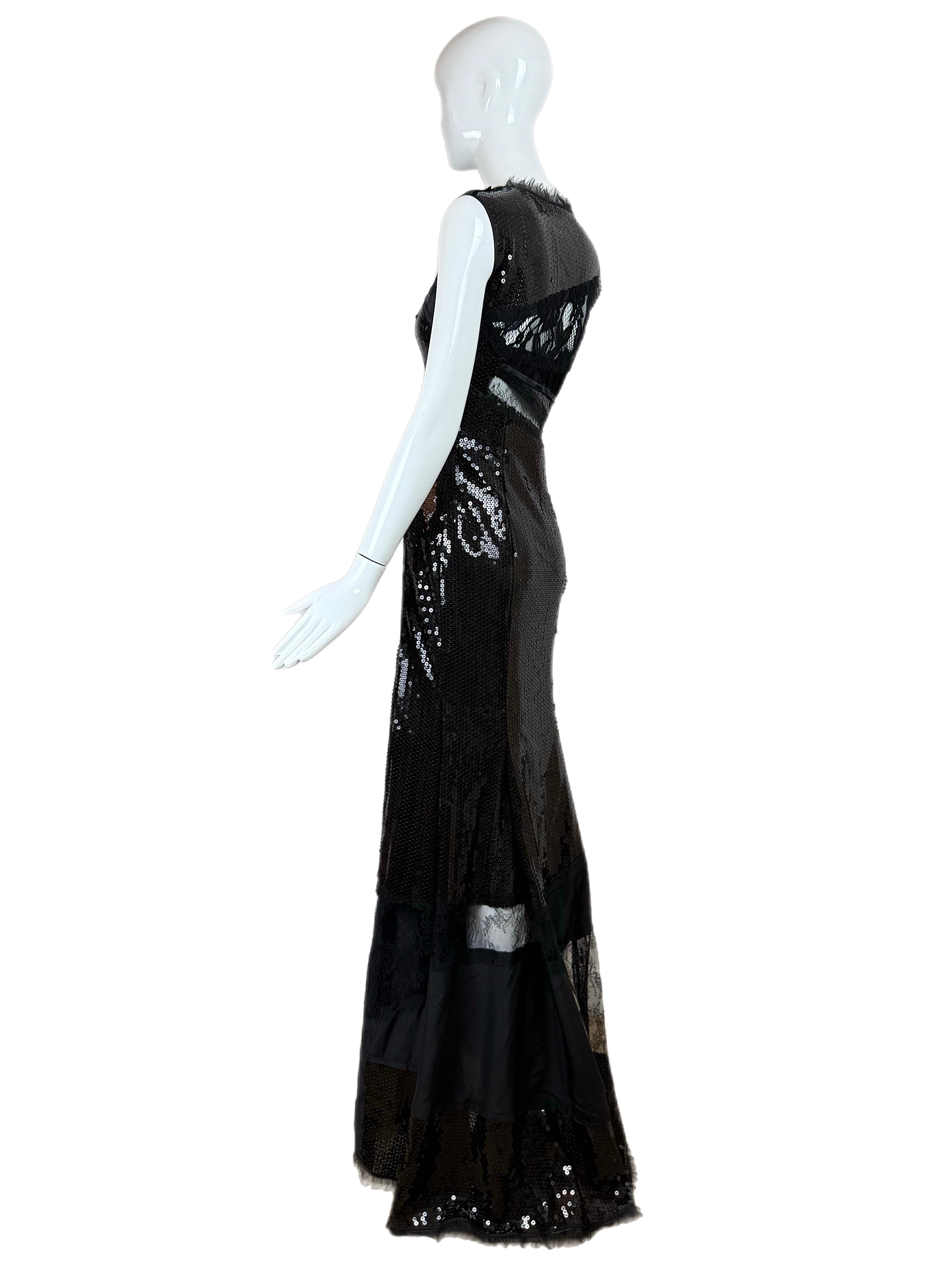 Nina Ricci, abito da sera con lustrini neri, maxi vestito in pizzo, passerella vintage del 2013 in vendita 3