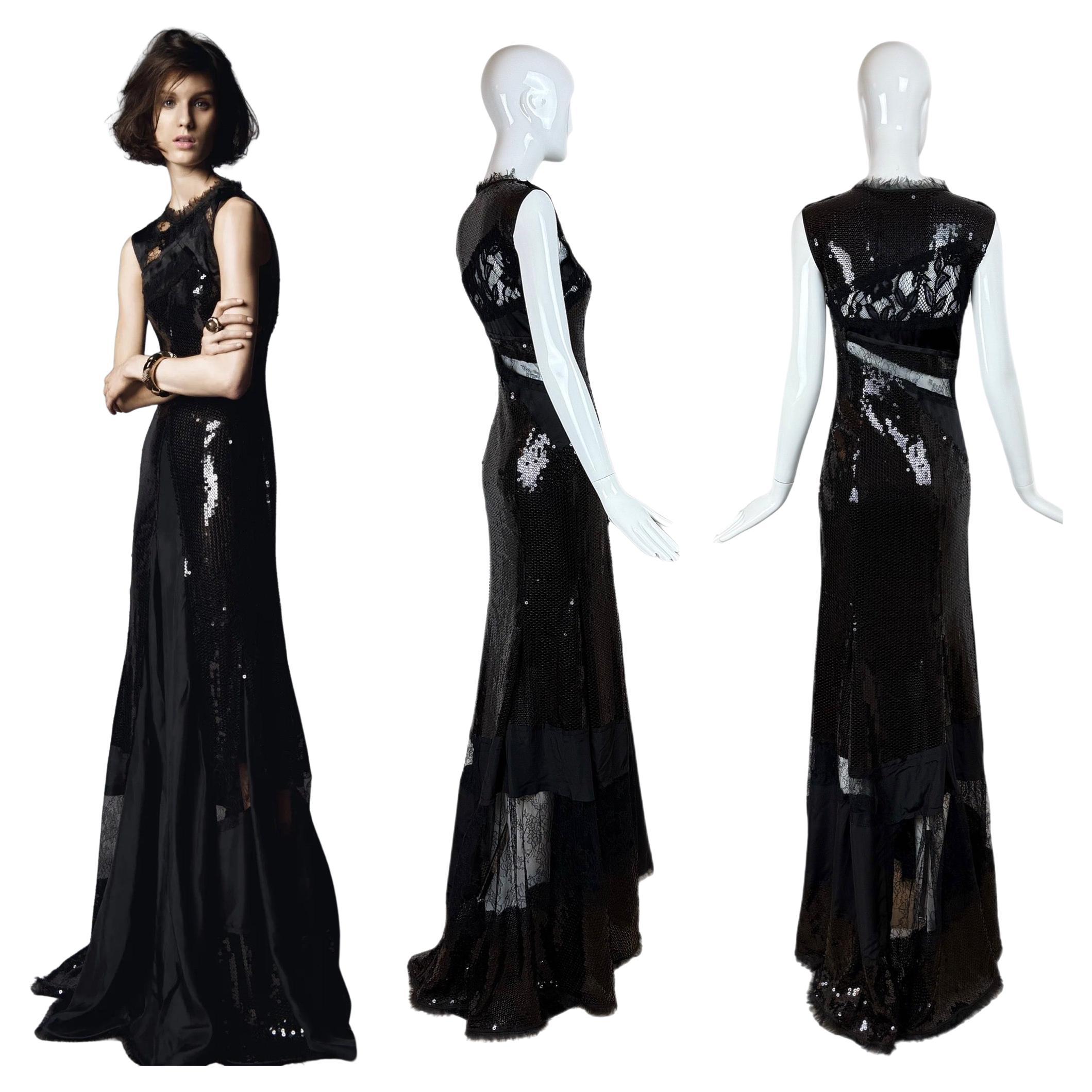 Nina Ricci, abito da sera con lustrini neri, maxi vestito in pizzo, passerella vintage del 2013 in vendita