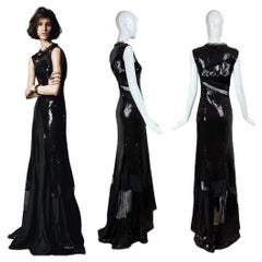 NINA RICCI 2013 Vintage Laufsteg Schwarzes Maxikleid mit Pailletten Abendkleid aus Spitze