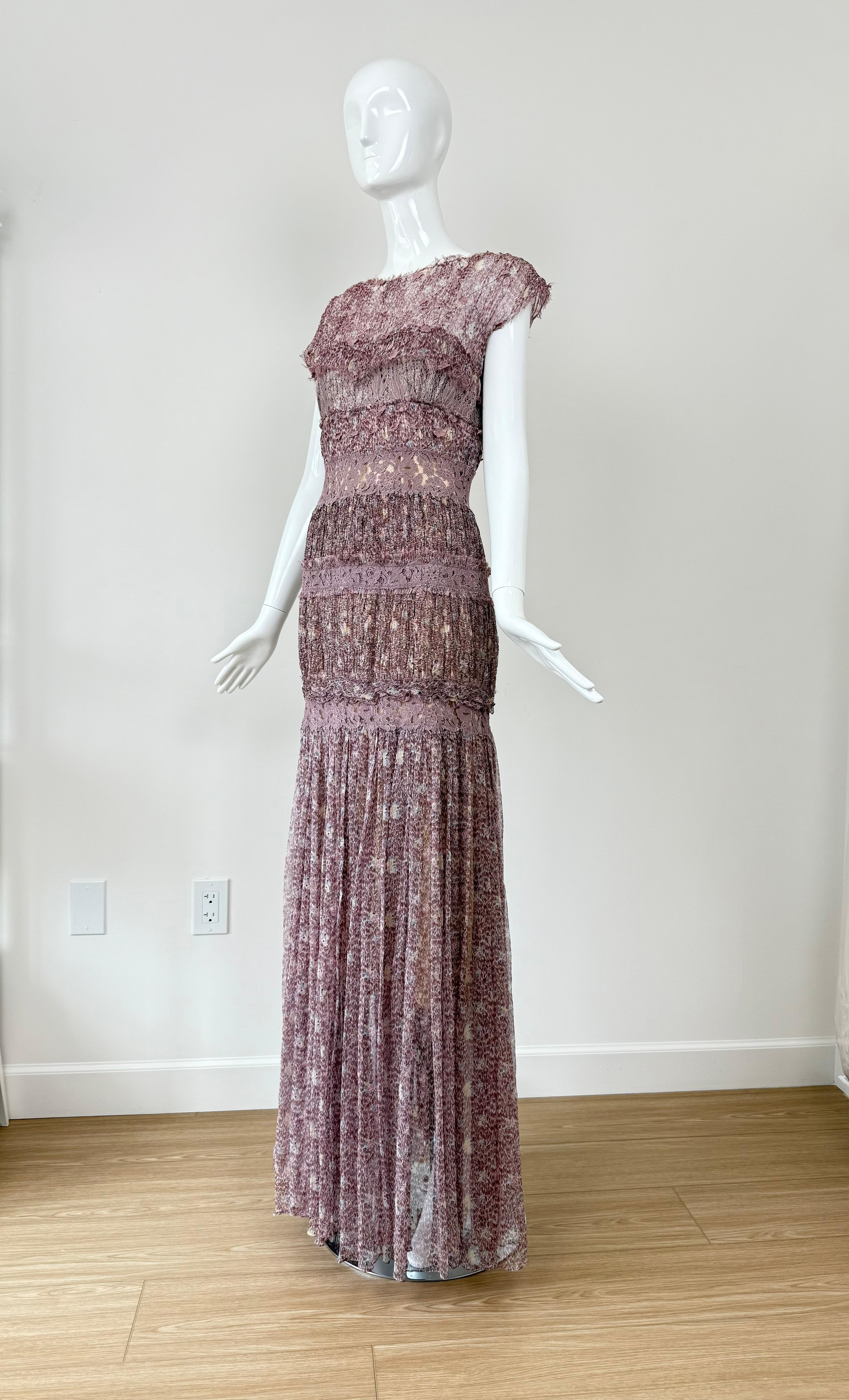 NINA RICCI 2013 Vintage Silk Mauve Ethereal Gown Maxi Dress Floral For Sale 5