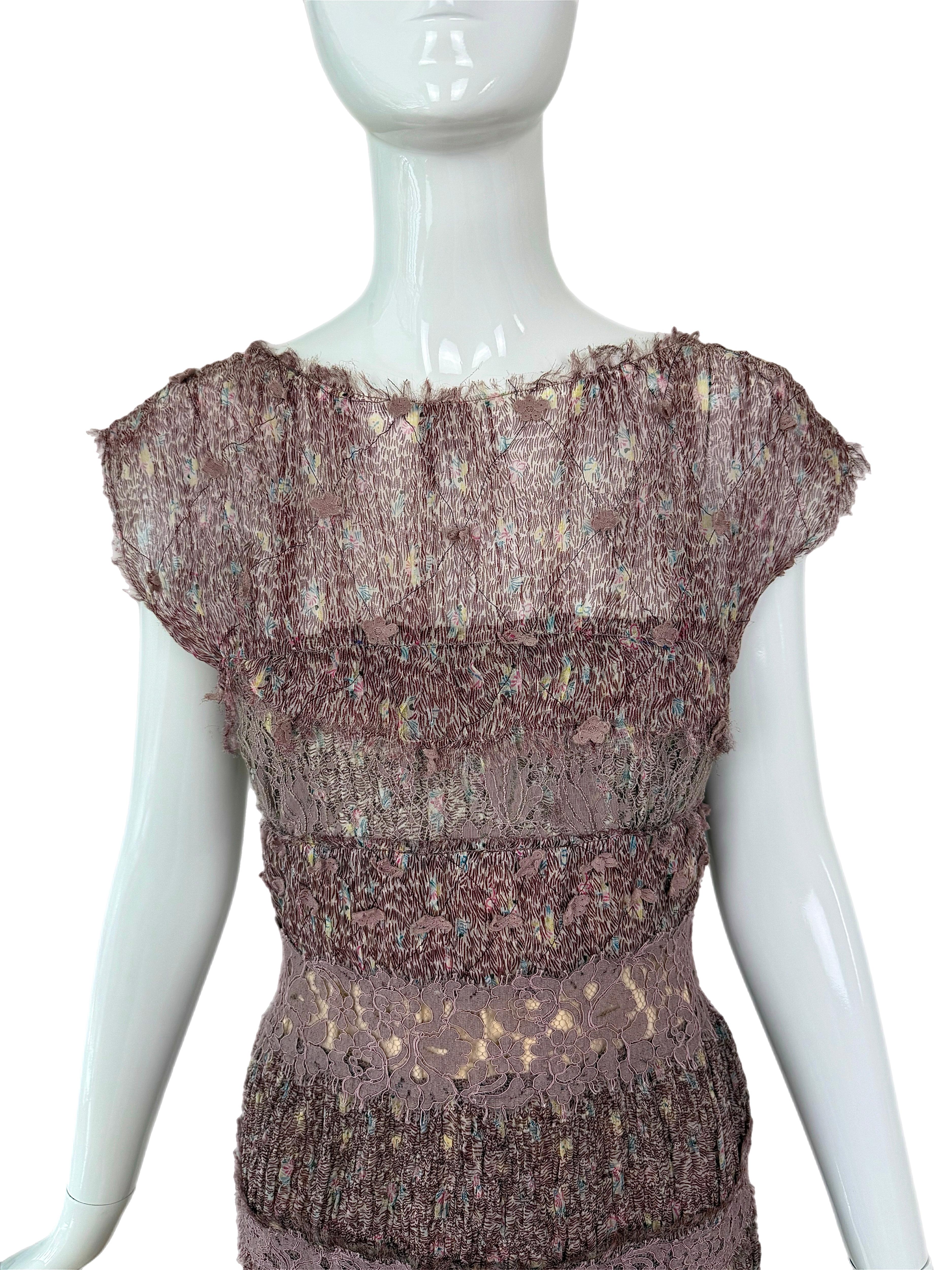 NINA RICCI 2013 Vintage Silk Mauve Ethereal Gown Maxi Dress Floral For Sale 8