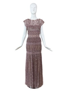 NINA RICCI 2013 Vintage Seda Malva Vestido Etéreo Maxi Vestido Floral