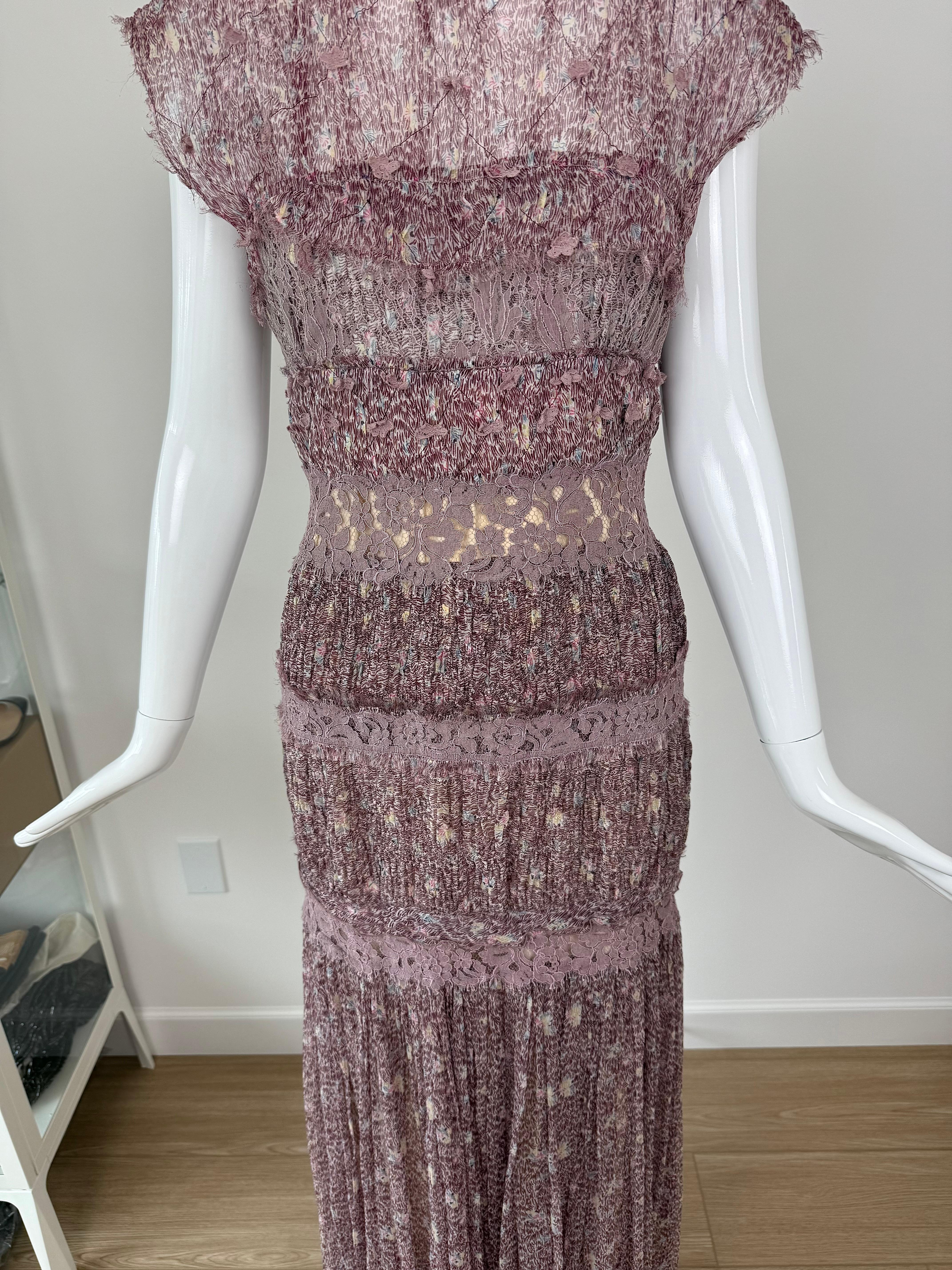 NINA RICCI 2013 Vintage Silk Mauve Ethereal Gown Maxi Dress Floral In Excellent Condition For Sale In Leonardo, NJ