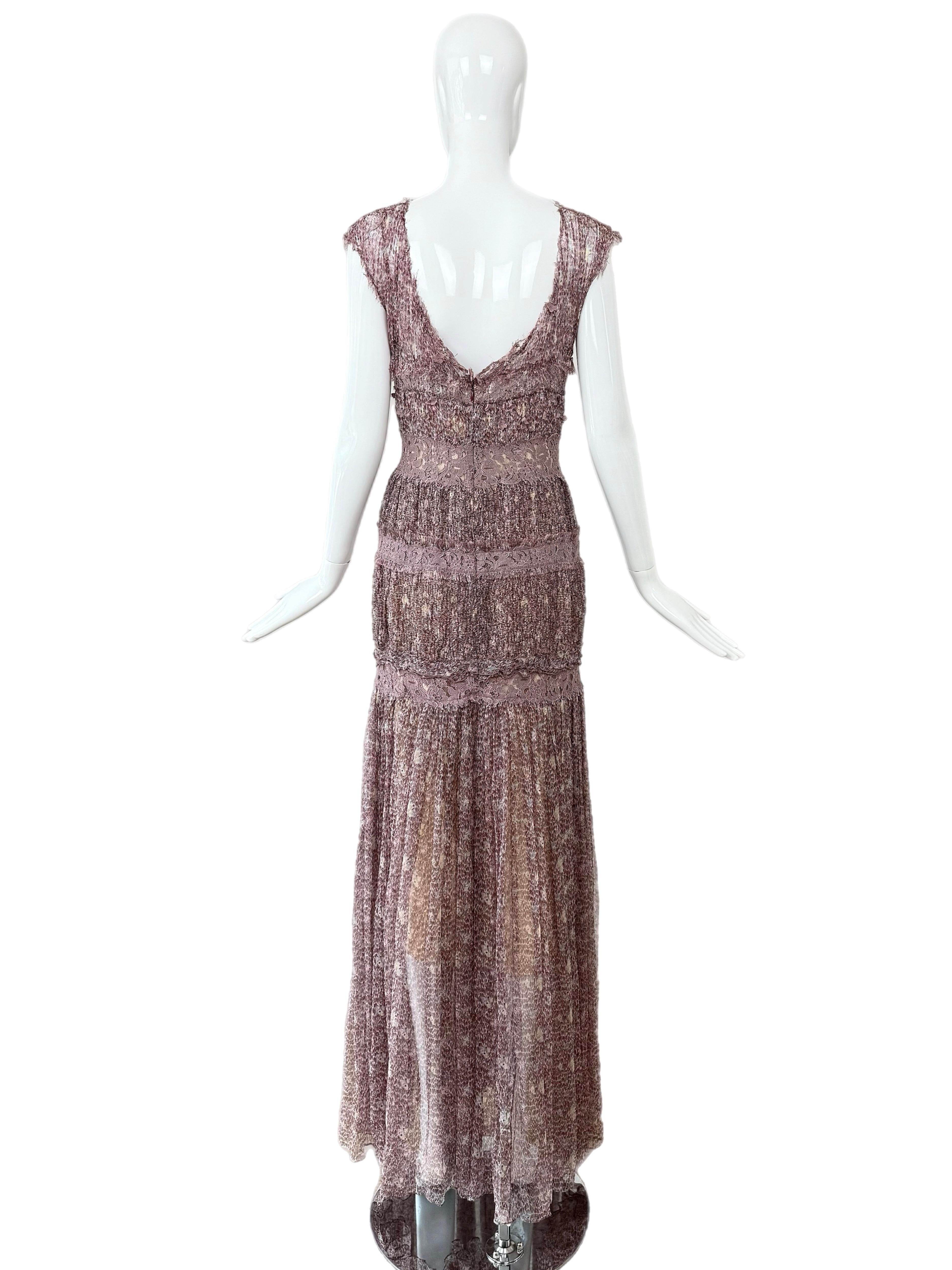NINA RICCI 2013 Vintage Silk Mauve Ethereal Gown Maxi Dress Floral For Sale 1