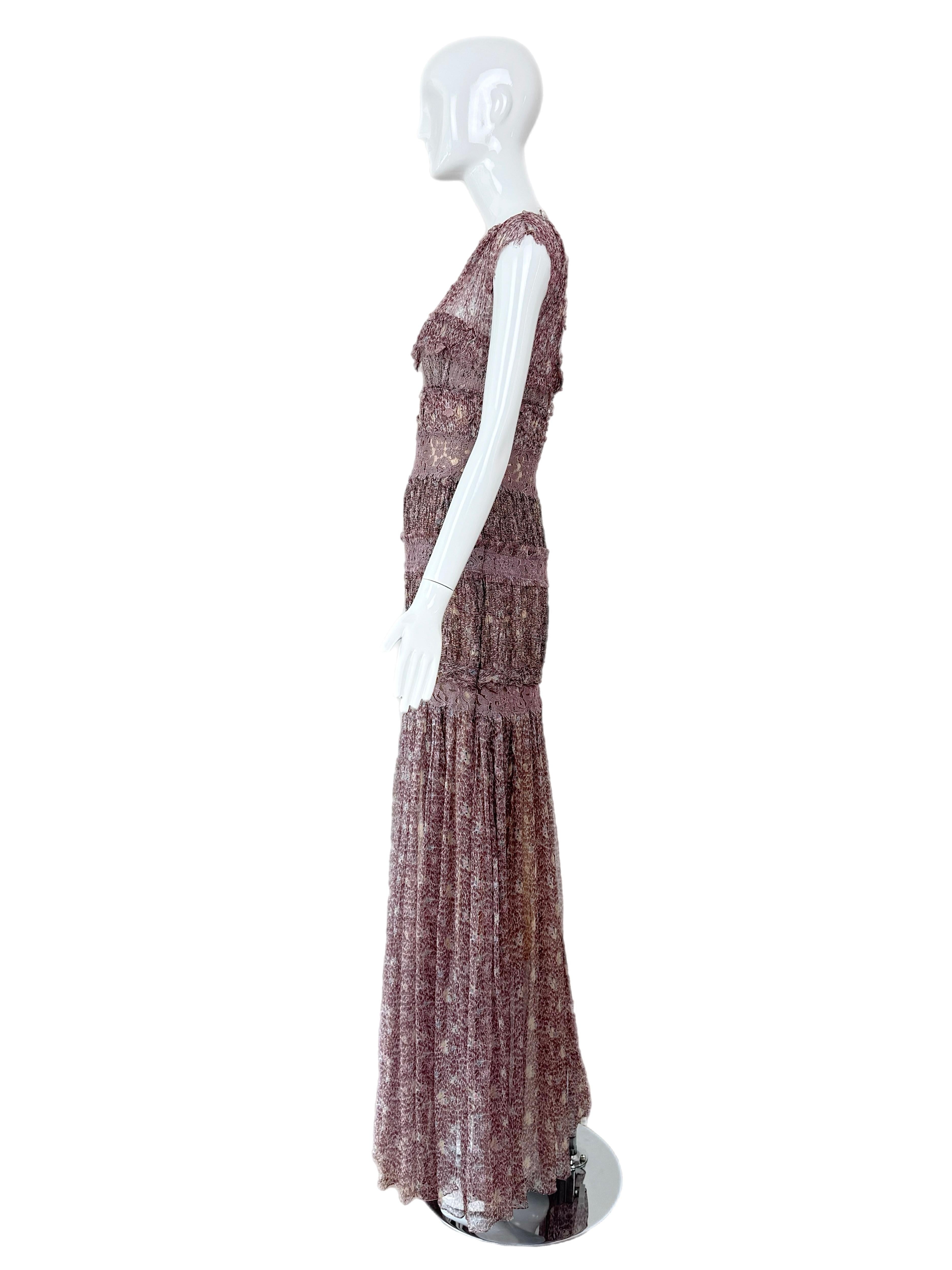 NINA RICCI 2013 Vintage Silk Mauve Ethereal Gown Maxi Dress Floral For Sale 3