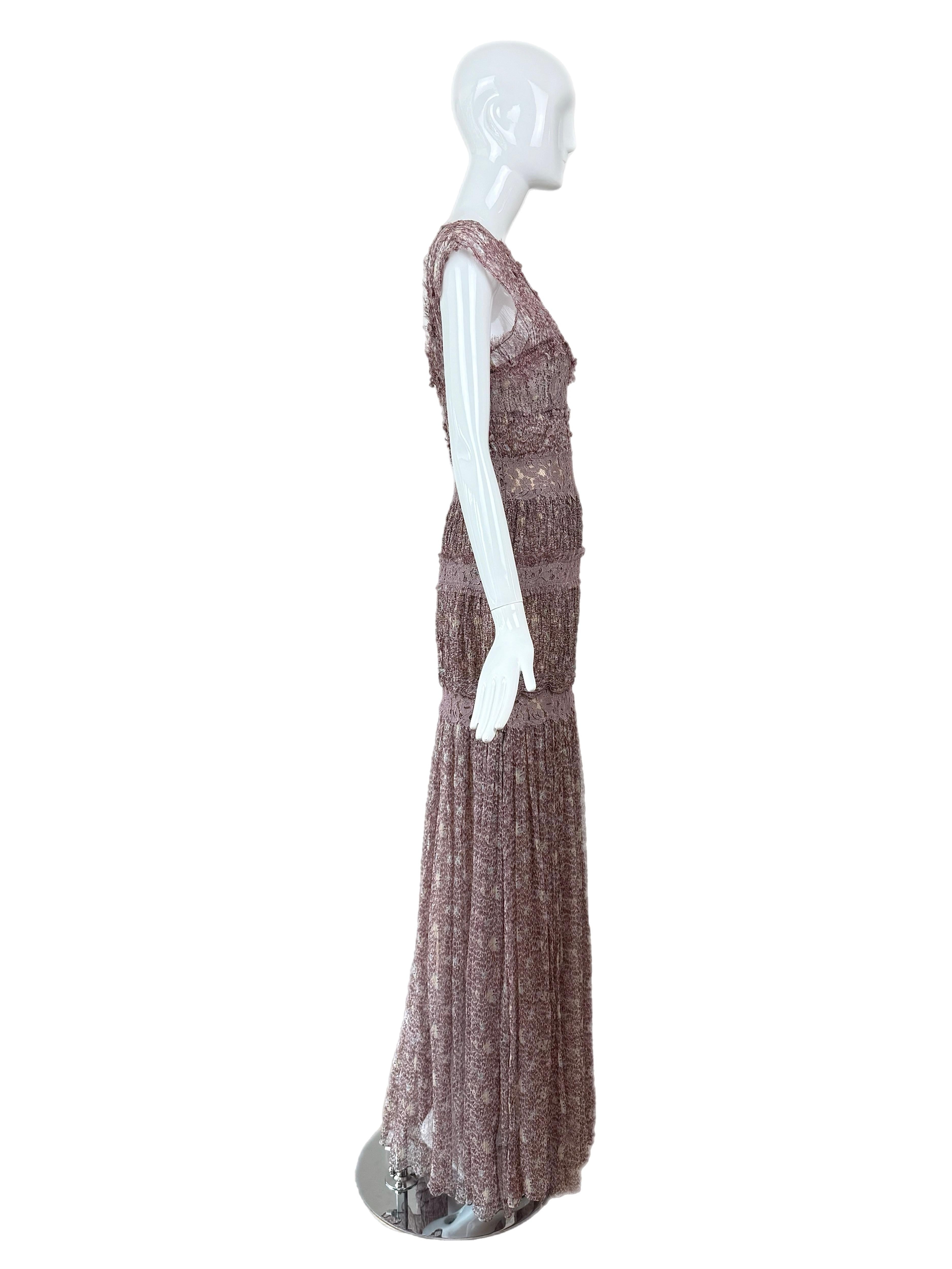 NINA RICCI 2013 Vintage Silk Mauve Ethereal Gown Maxi Dress Floral For Sale 4