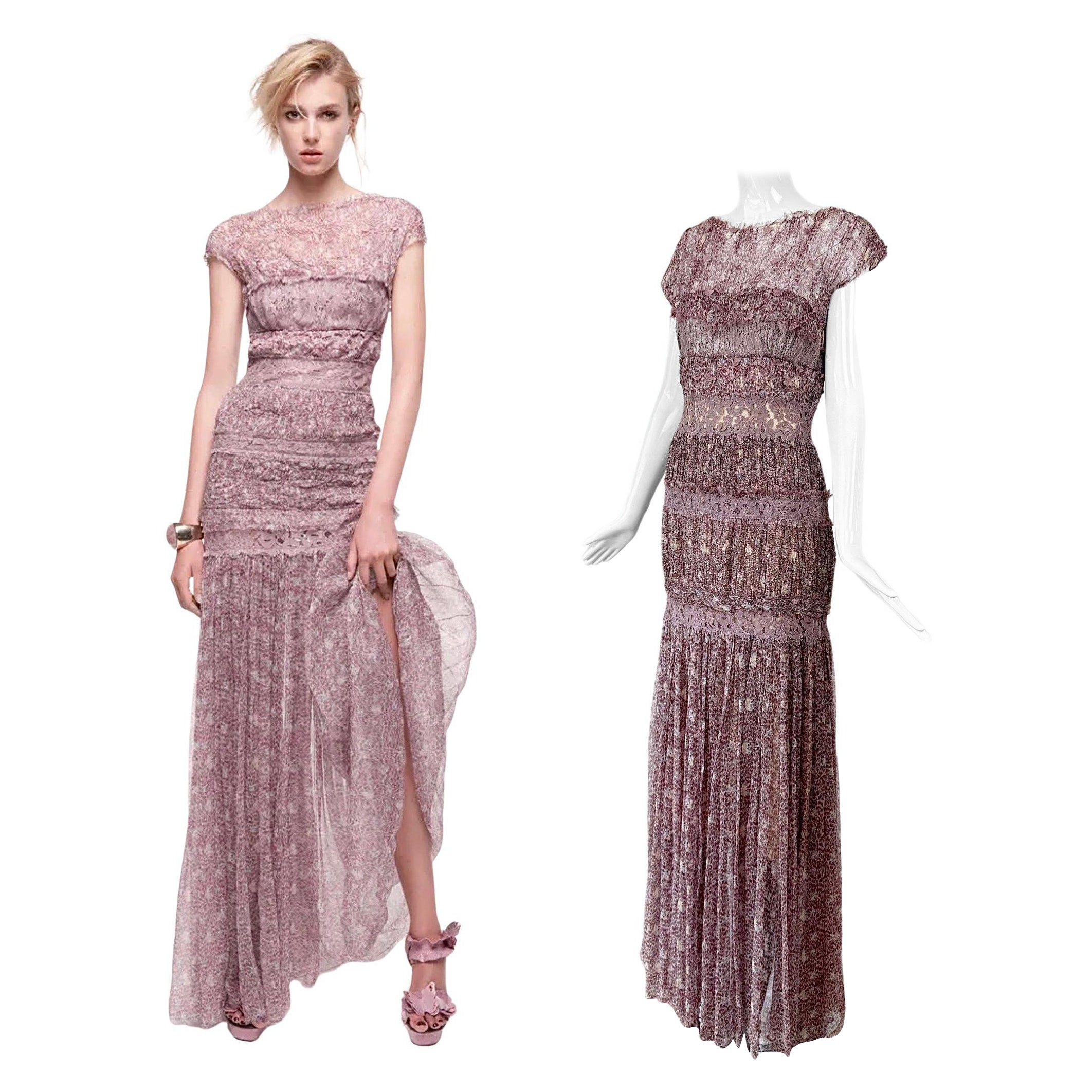 NINA RICCI 2013 Vintage Silk Mauve Ethereal Gown Maxi Dress Floral