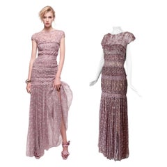 NINA RICCI 2013 Vintage Seda Malva Vestido Etéreo Maxi Vestido Floral