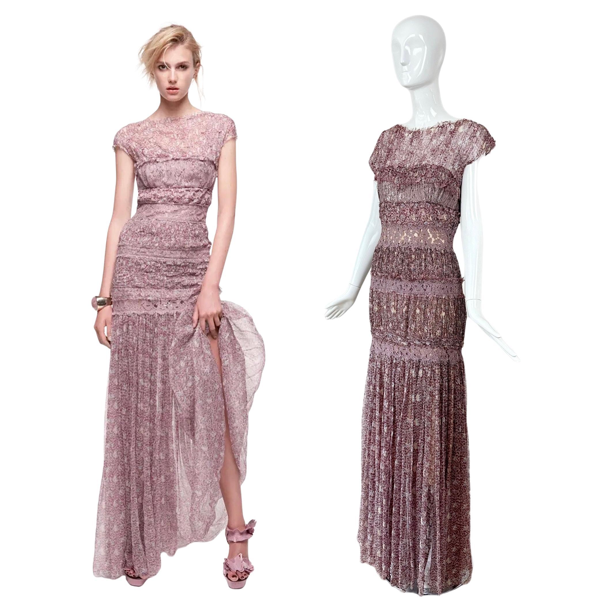 NINA RICCI 2013 Vintage Silk Mauve Ethereal Gown Maxi Dress Floral For Sale