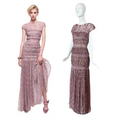 NINA Ricci 2013 Abito Maxi Vintage in Seta color malva etereo, floreale