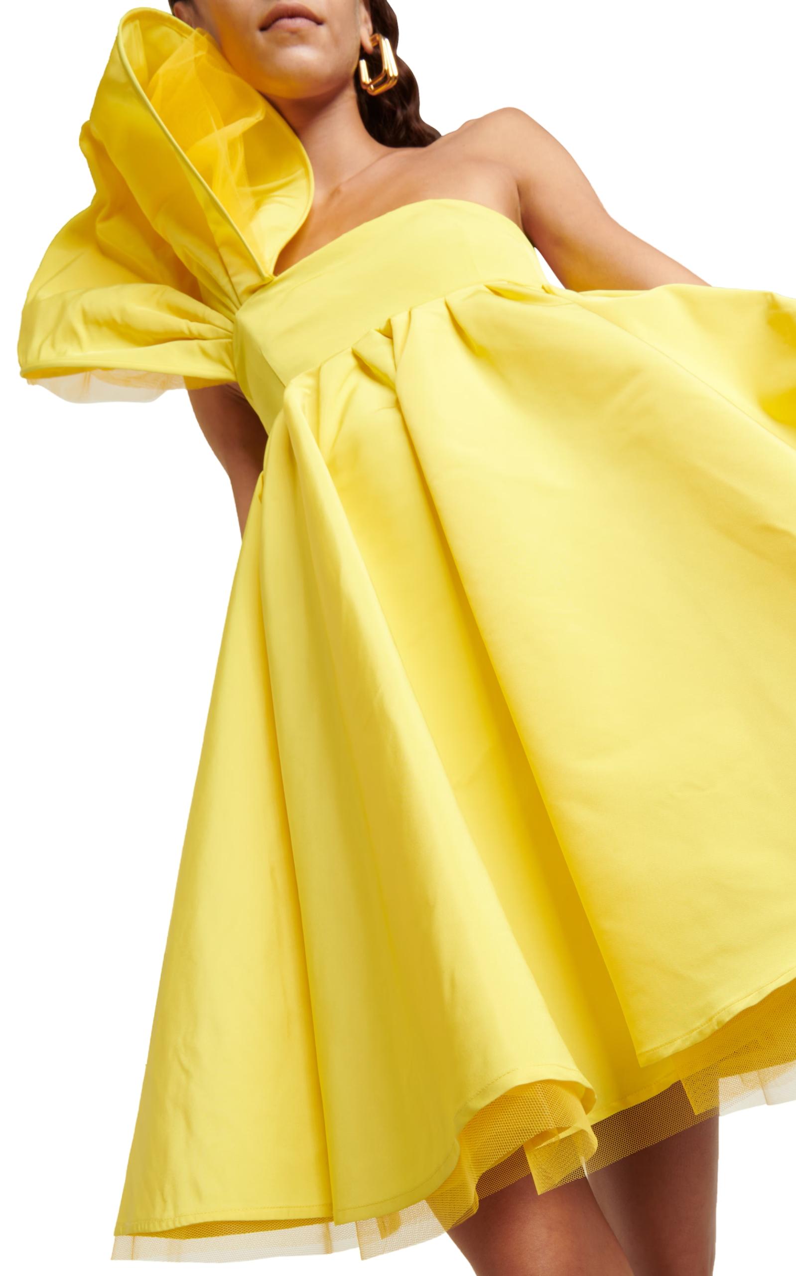 New Nina Ricci Asymmetric Flared One-Shoulder Mini Yellow Dress FR 40 For Sale 1