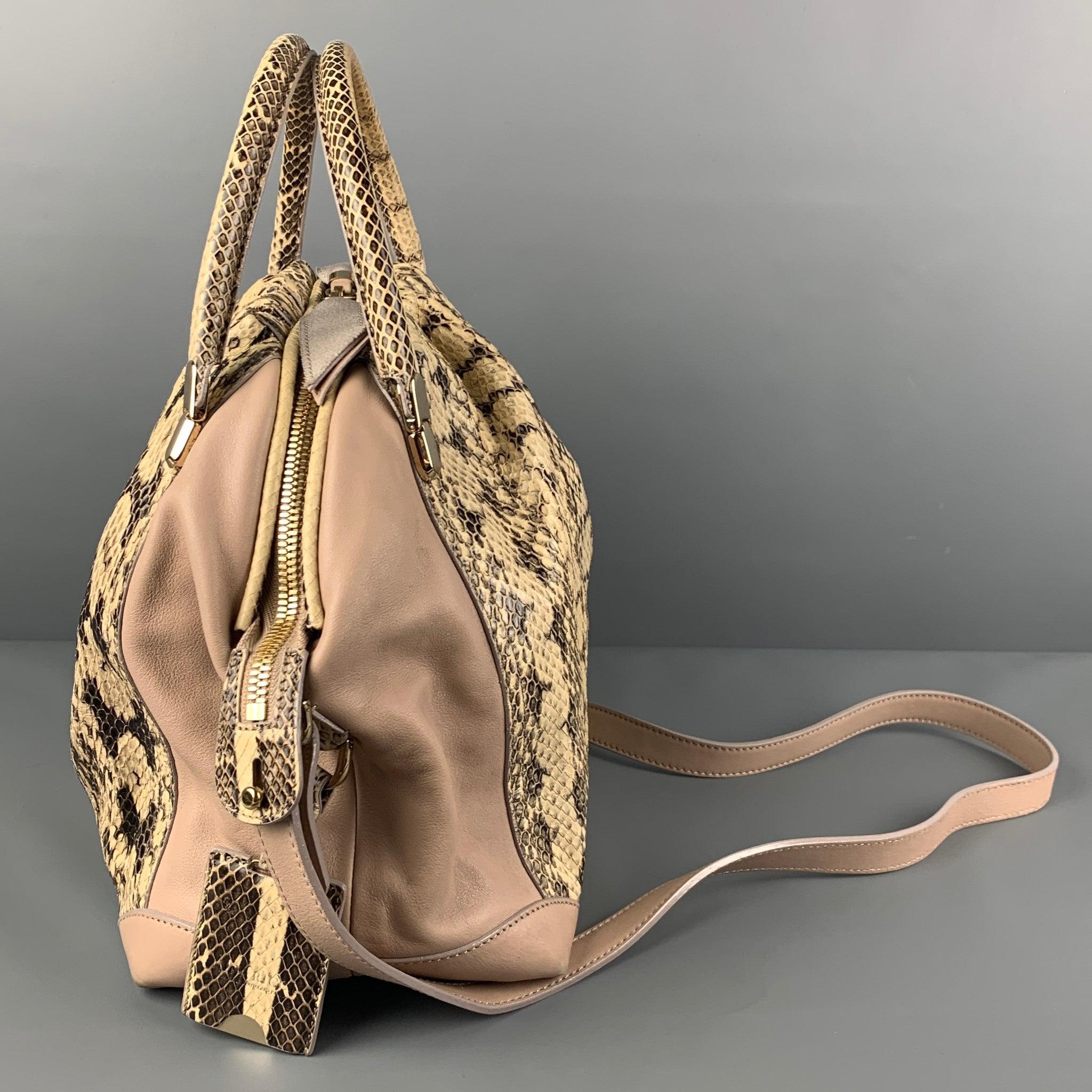 Women's NINA RICCI Beige Brown Mixed Leathers Calfskin Satchel Handbag For Sale