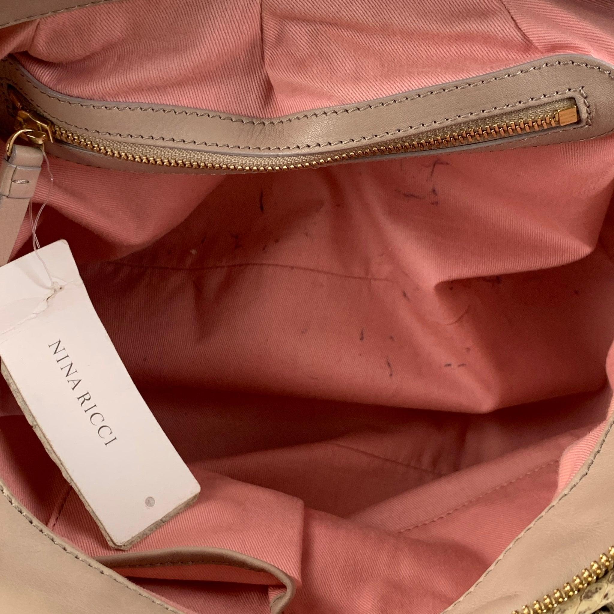 NINA RICCI Beige Brown Mixed Leathers Calfskin Satchel Handbag For Sale 3