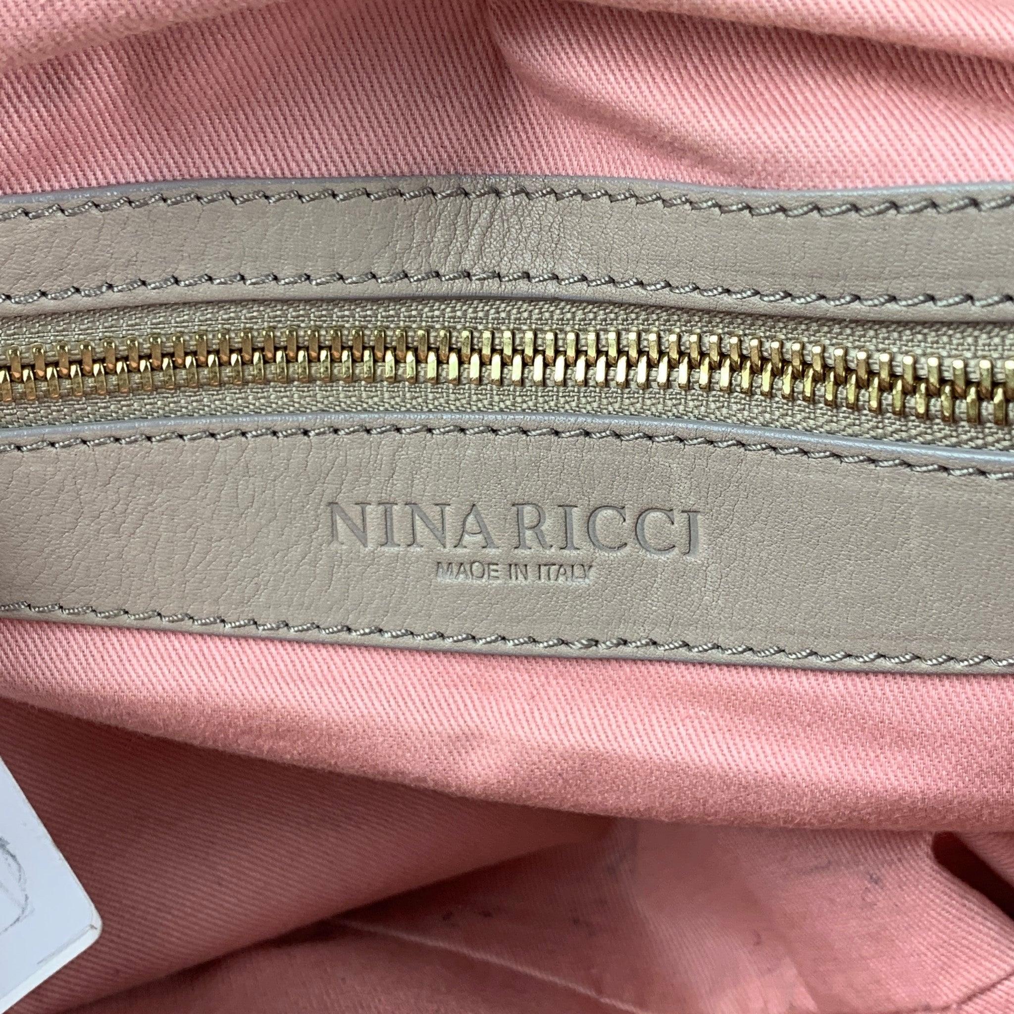 NINA RICCI Beige Brown Mixed Leathers Calfskin Satchel Handbag For Sale 4