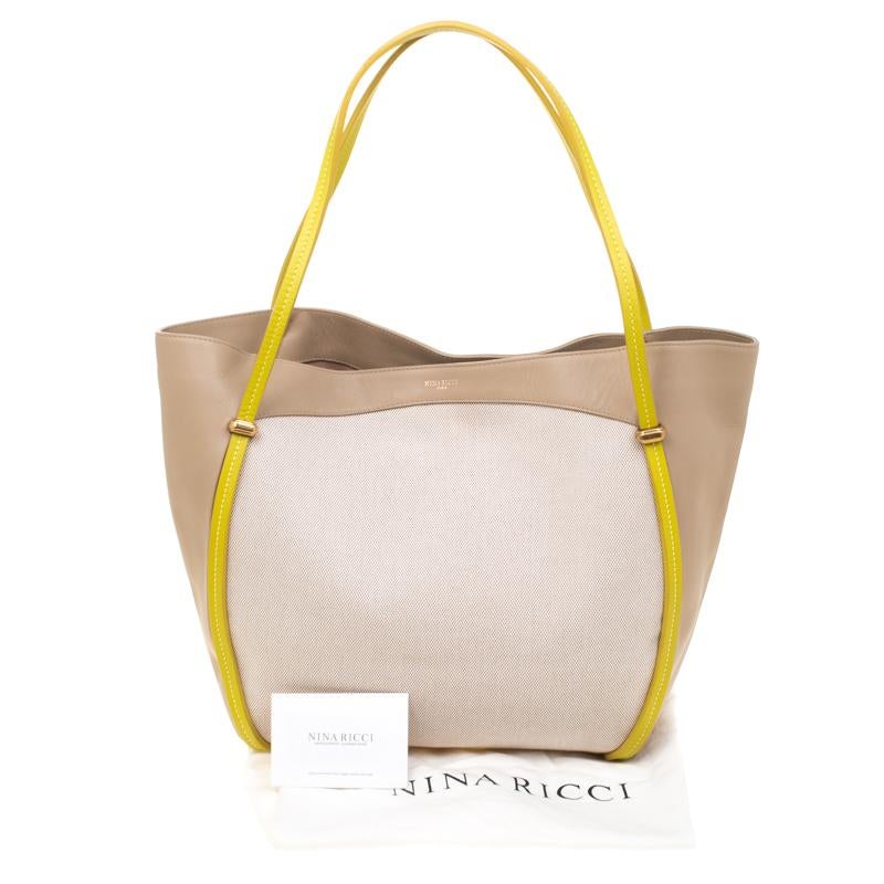 Nina Ricci Beige/Green Leather and Canvas Shopper Tote 7