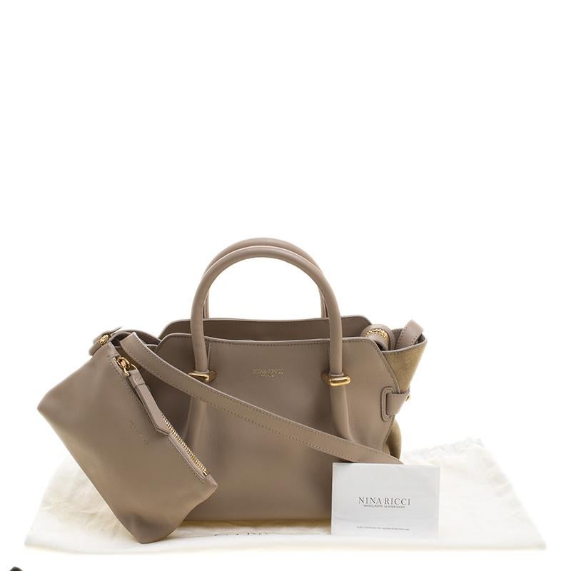 Nina Ricci Beige Leather and Suede Small Marche Tote 3