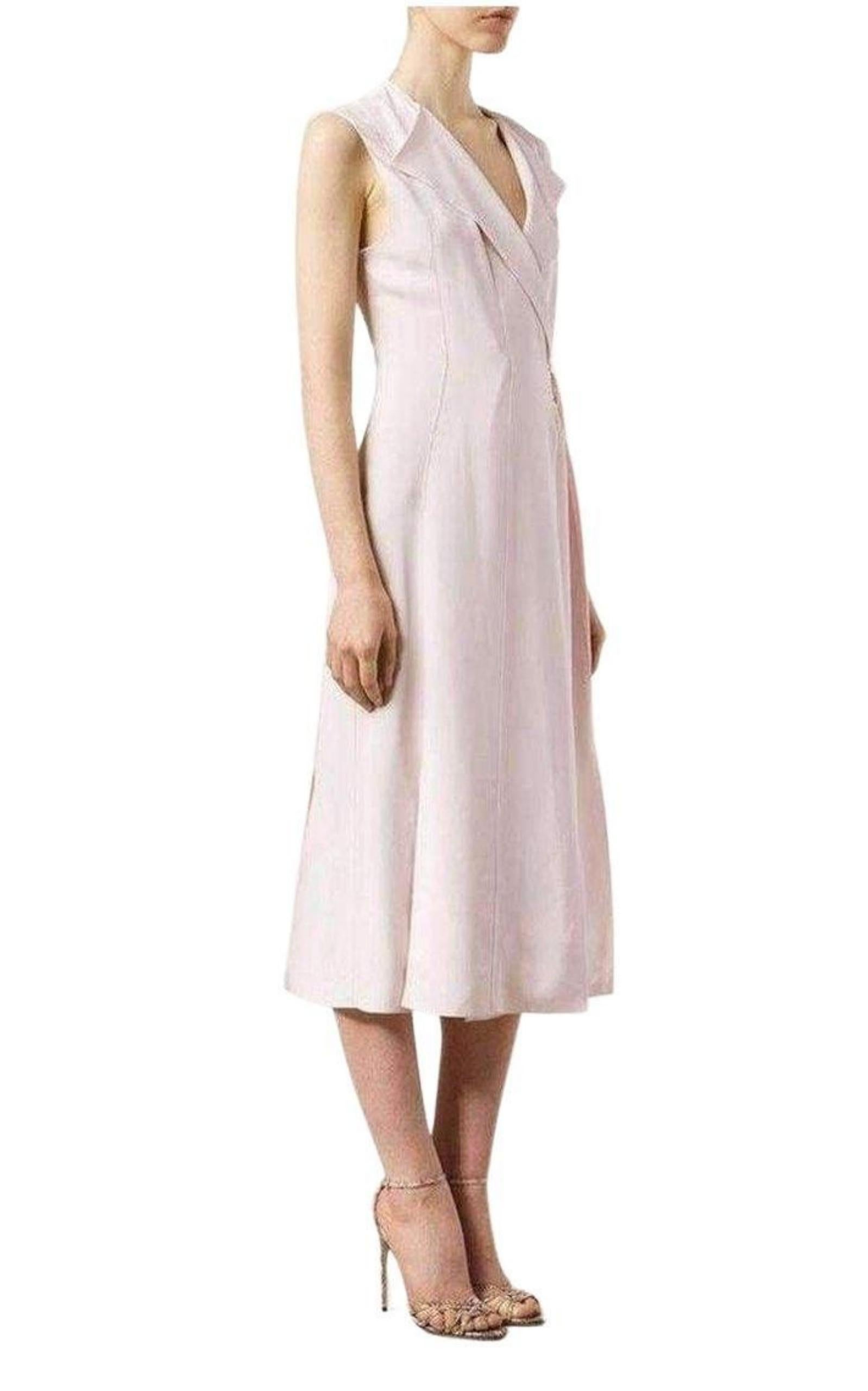 Beige New Nina Ricci Belted Wrap Pink Silk Blend Dress FR 38 For Sale