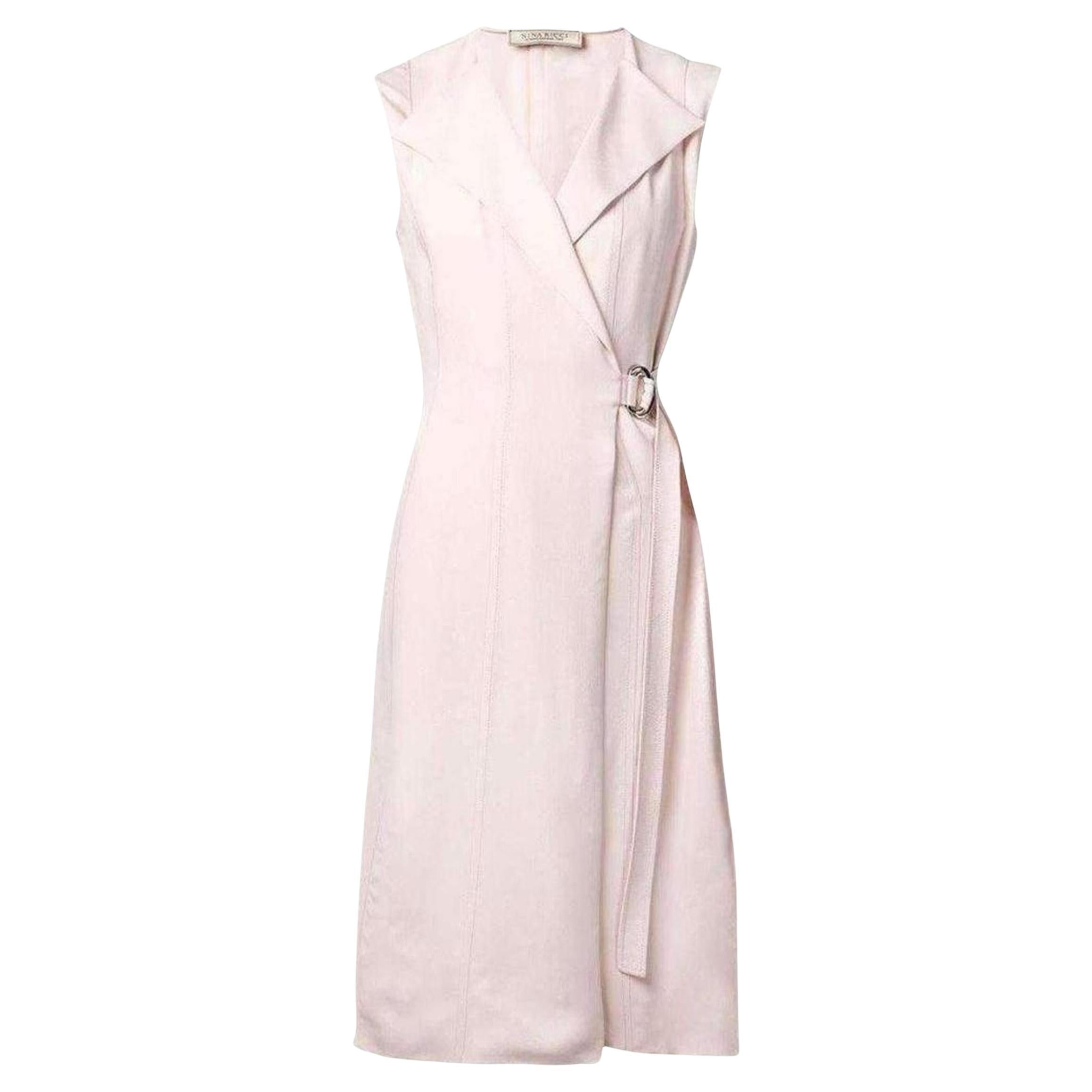 New Nina Ricci Belted Wrap Pink Silk Blend Dress FR 38 For Sale