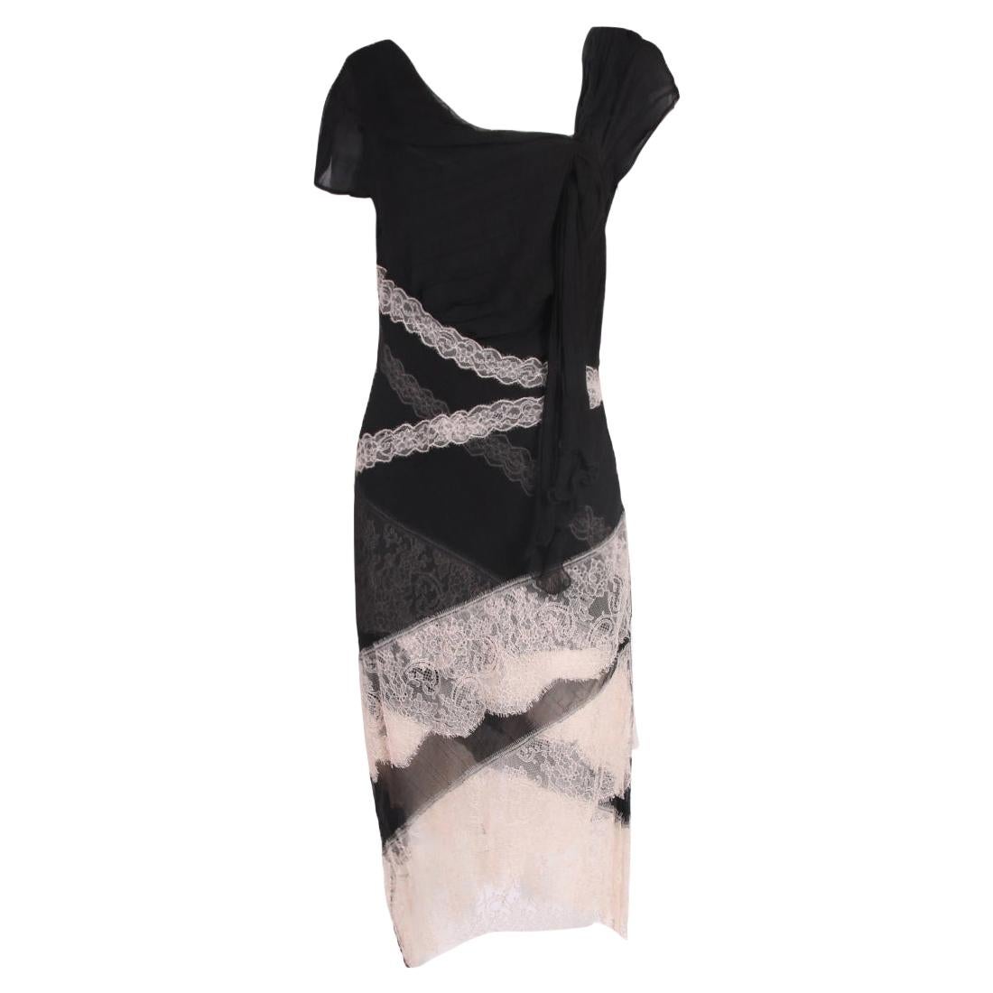 Nina Ricci Black Chiffon & Lace Bias Cut Cocktail Dress