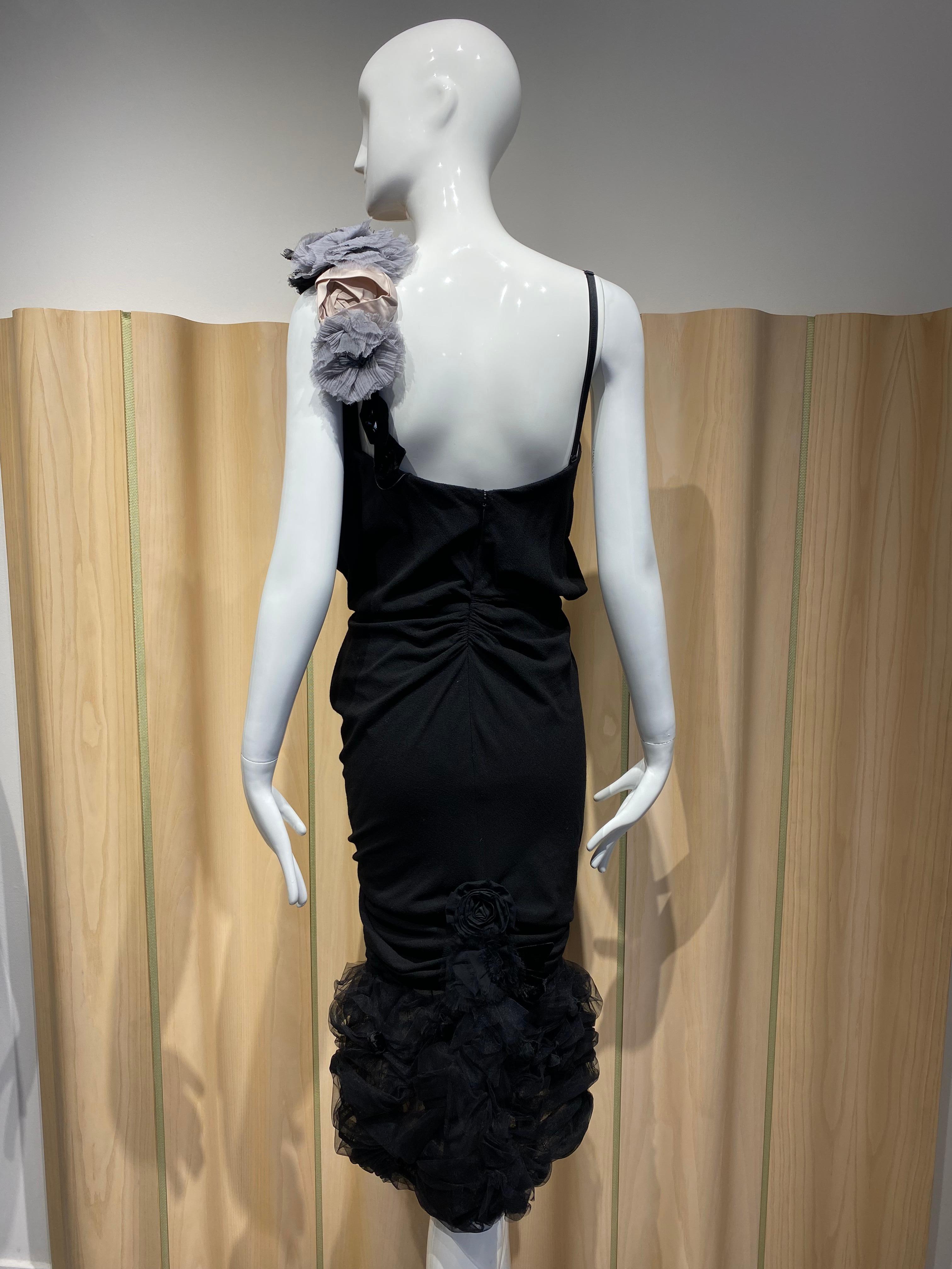 Nina Ricci Black Cocktail Dress with Rosette For Sale 4