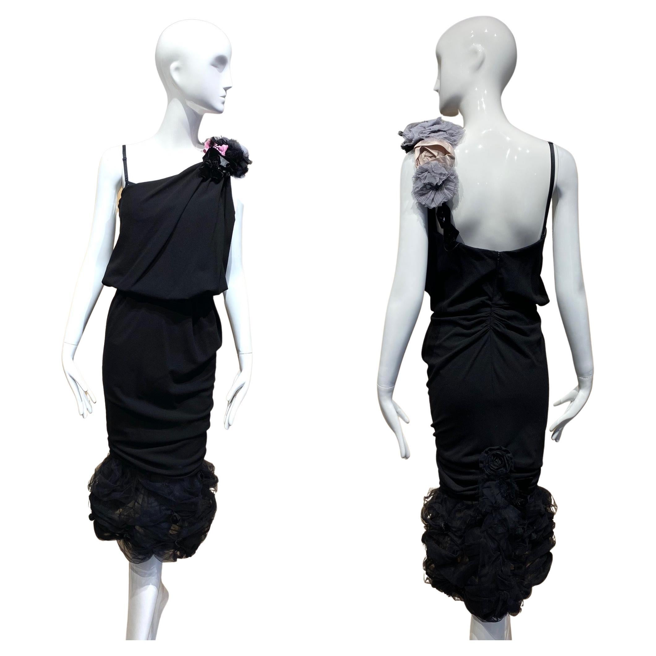 Nina Ricci Black Cocktail Dress with Rosette For Sale