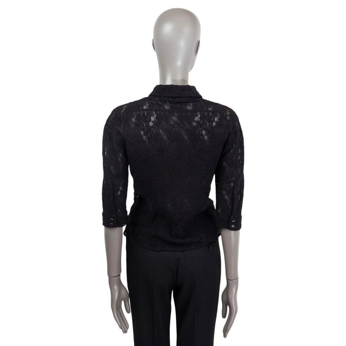 Women's NINA RICCI black cotton LACE 3/4 SLEEVE POLO Blouse Shirt XS For Sale