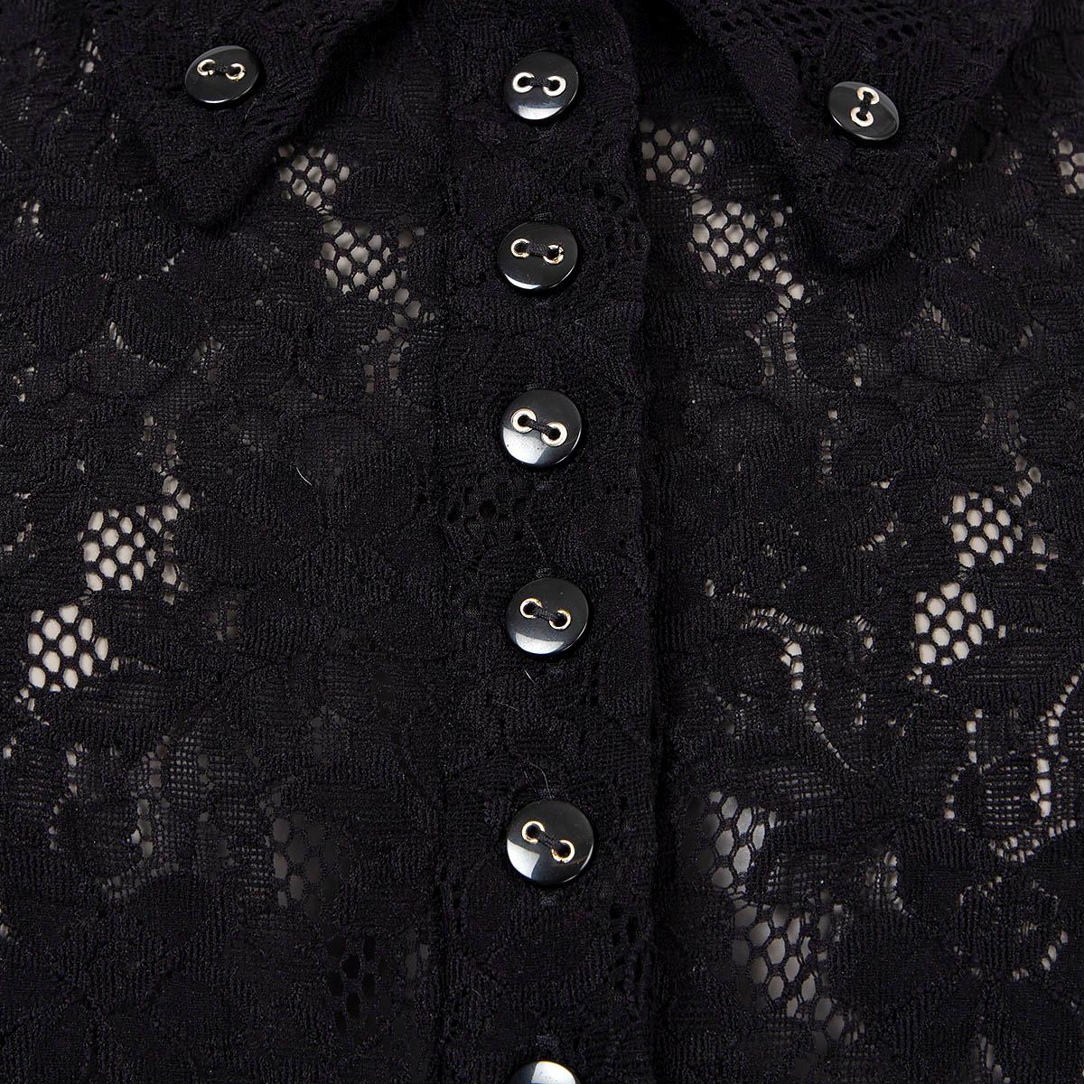 NINA RICCI black cotton LACE 3/4 SLEEVE POLO Blouse Shirt XS For Sale 1