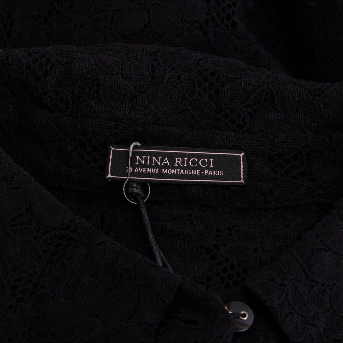 NINA RICCI black cotton LACE 3/4 SLEEVE POLO Blouse Shirt XS For Sale 2