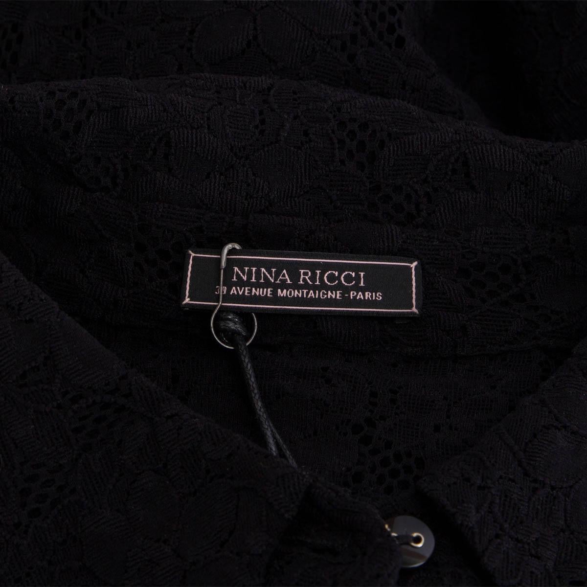 NINA RICCI algodón negro ENCAJE 3/4 MANGA POLO Blusa Camisa XS en venta 2