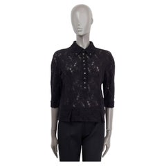 NINA RICCI black cotton LACE 3/4 SLEEVE POLO Blouse Shirt XS