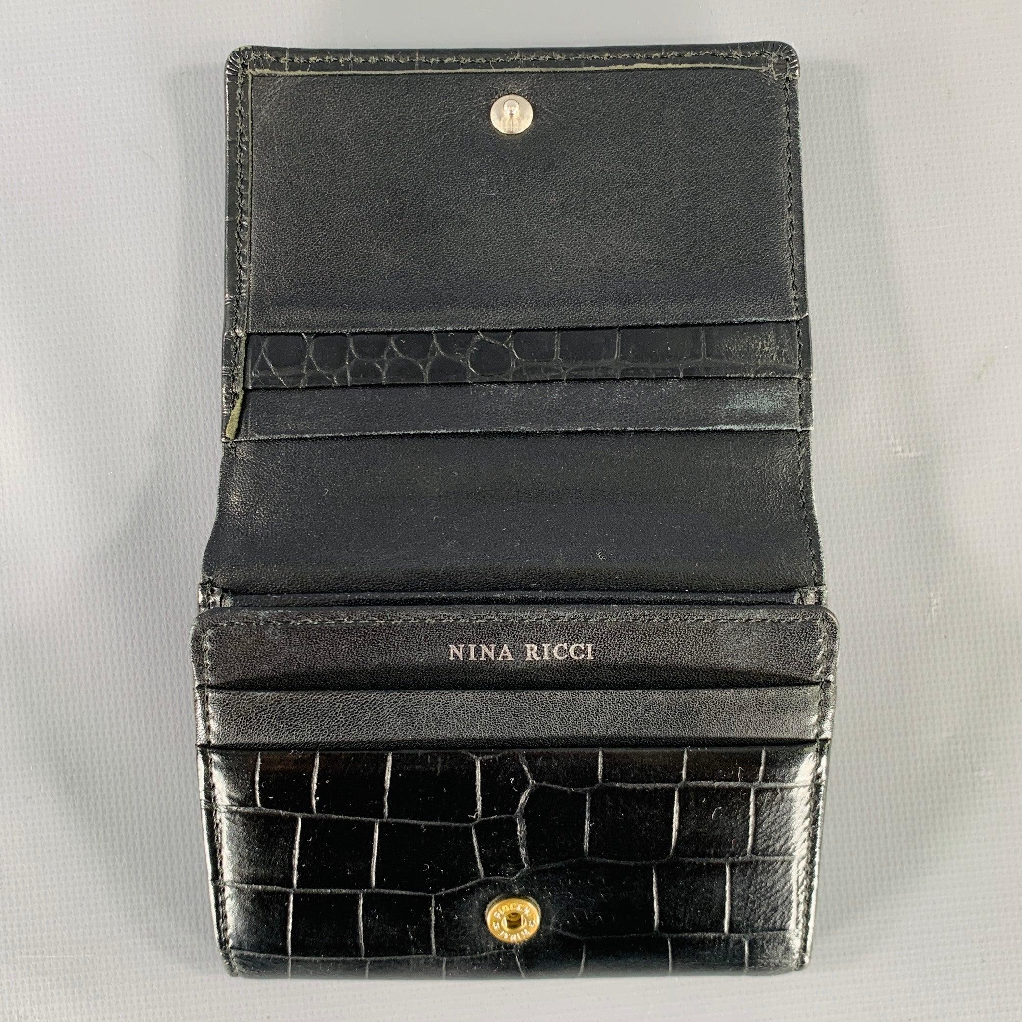 NINA RICCI Billetera Bifold de piel negra con cocodrilo en relieve Negro en venta