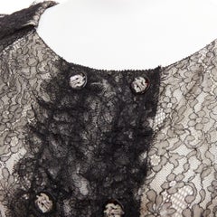 NINA RICCI black lace holographic buttons scallop double breasted blouse IT38 XS