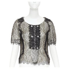 Camicetta Nina Ricci con pizzo nero, bottoni olografici e scollo a conchiglia, doppiopetto, IT38 XS