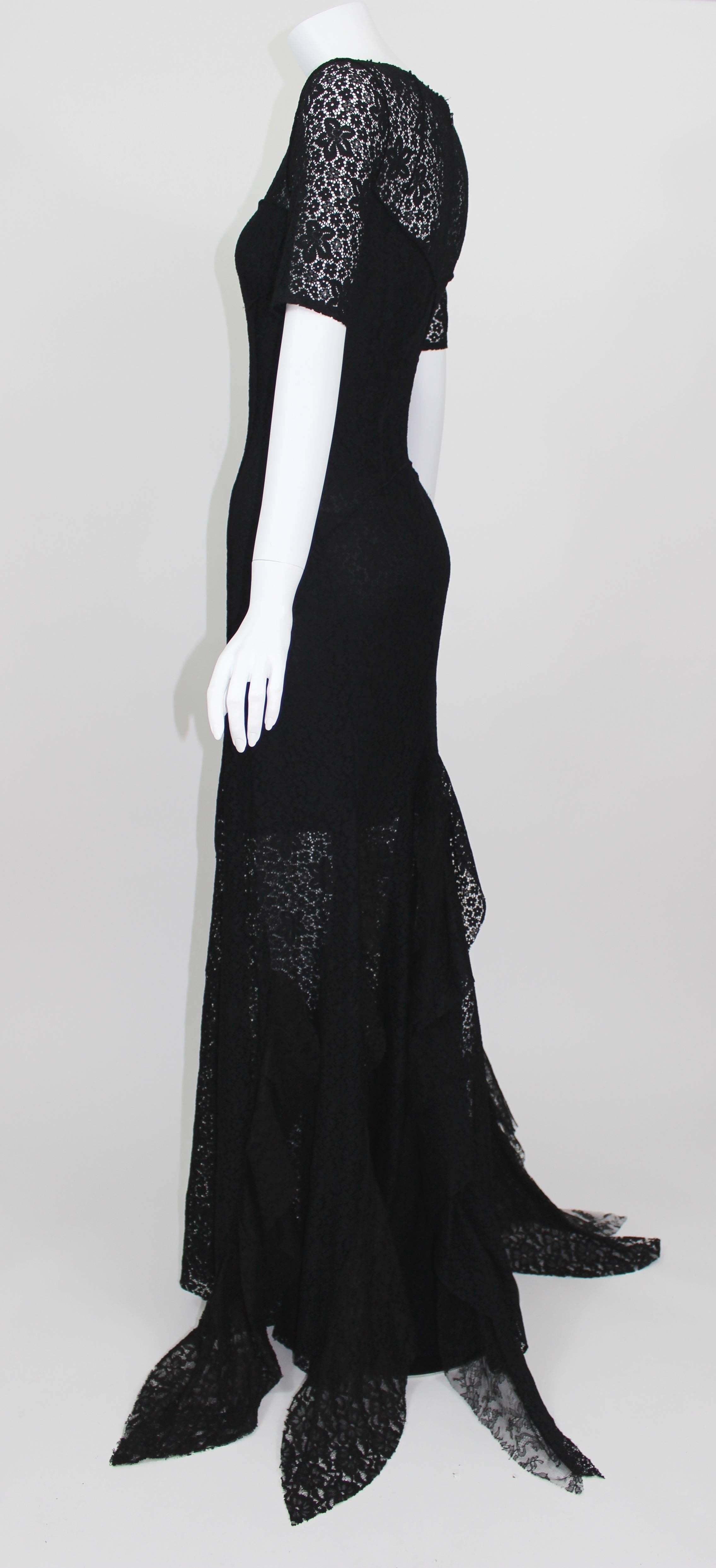 Women's Nina Ricci Black Lace Ruffles Fishtail Evening Gown, 2013  