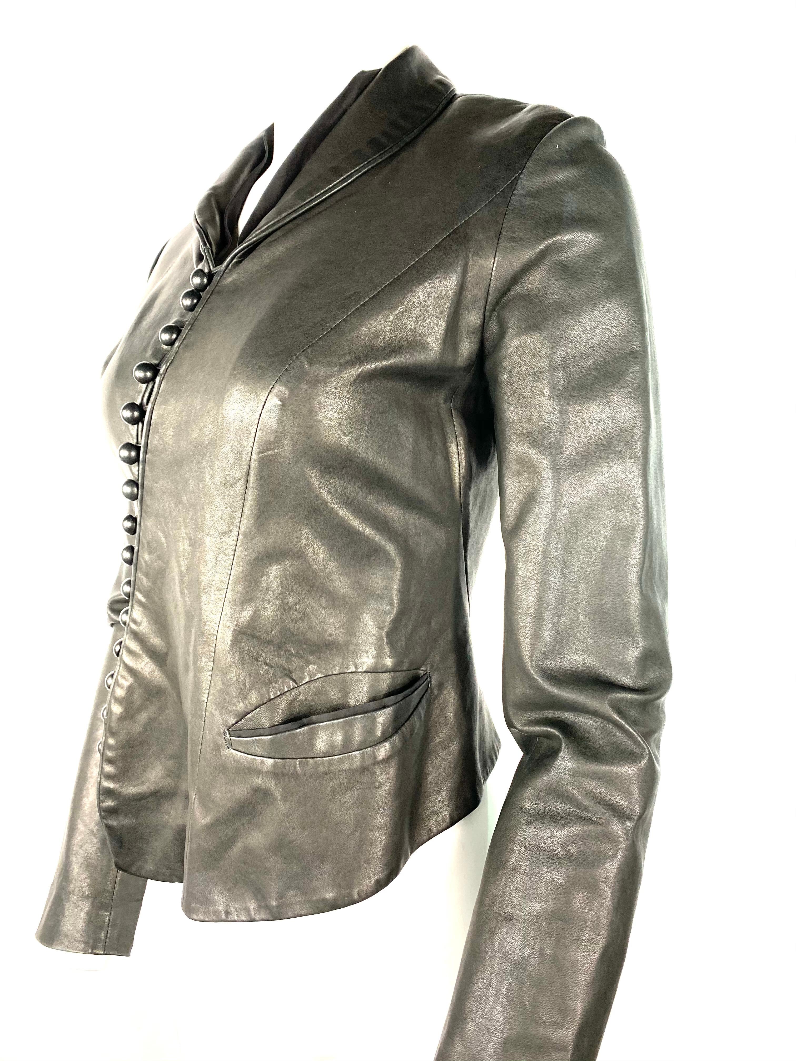 Nina Ricci Black Leather Jacket, Size 36 2