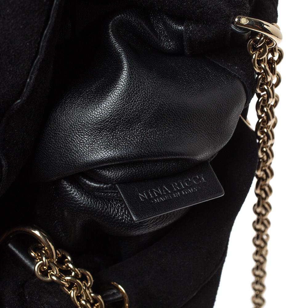 Nina Ricci Black Ruffle Suede Lily Ruched Drawstring Shoulder Bag 3