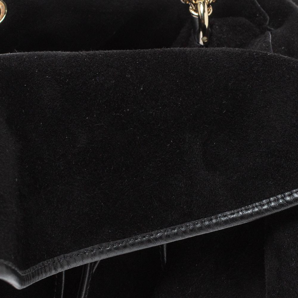 Nina Ricci Black Ruffle Suede Lily Ruched Drawstring Shoulder Bag In Good Condition In Dubai, Al Qouz 2
