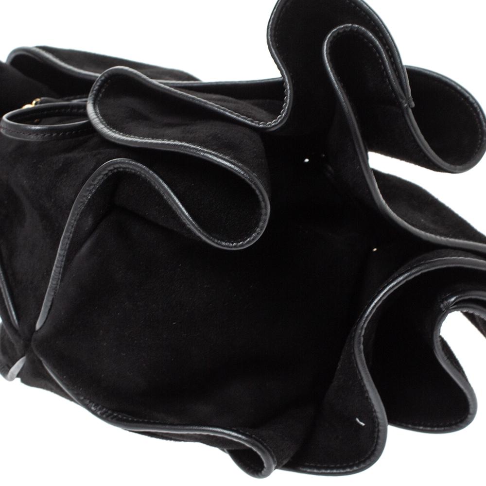 Nina Ricci Black Ruffle Suede Lily Ruched Drawstring Shoulder Bag 1