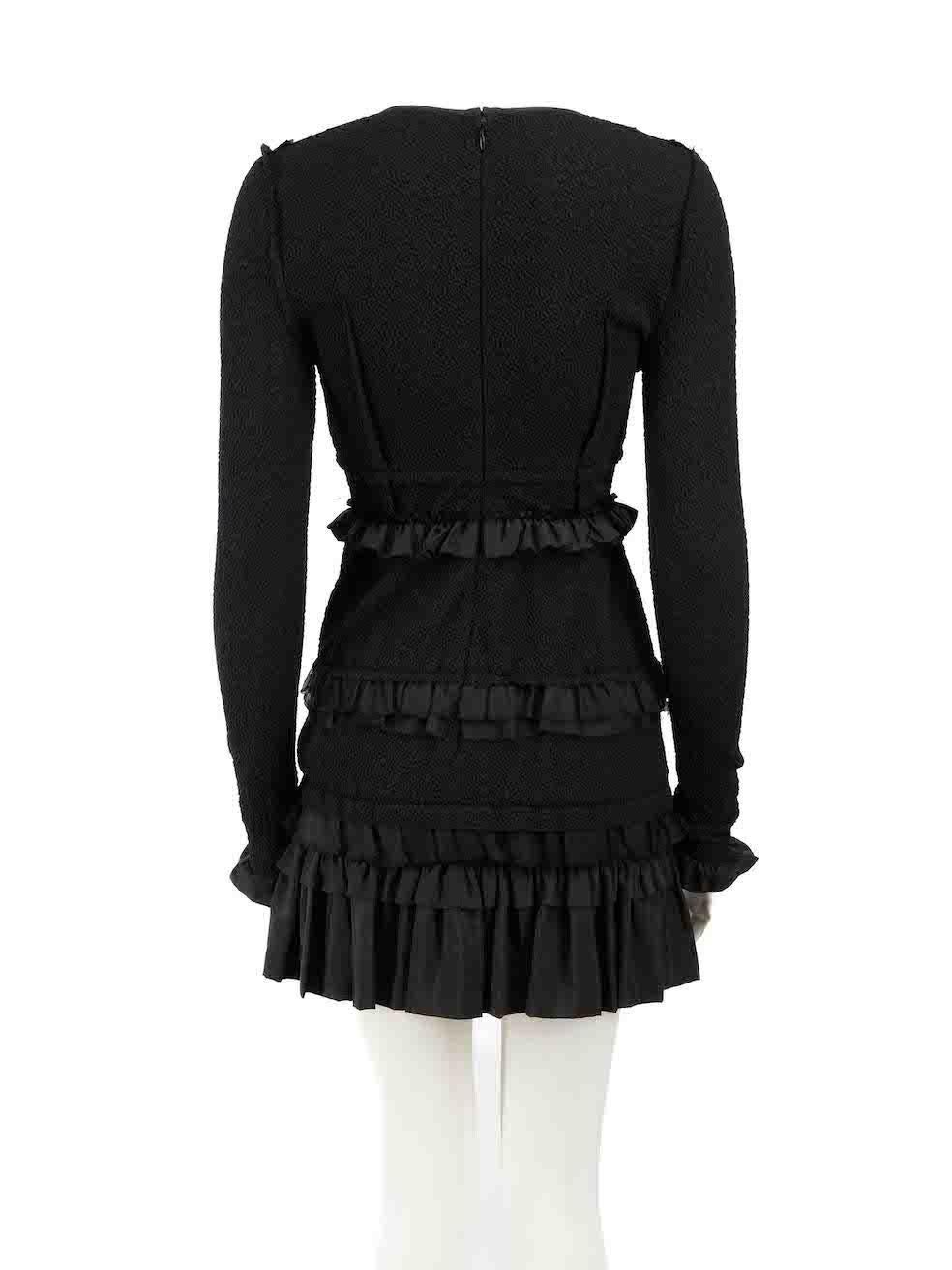 Nina Ricci Black Ruffle Trim Mini Dress Size S In Good Condition For Sale In London, GB