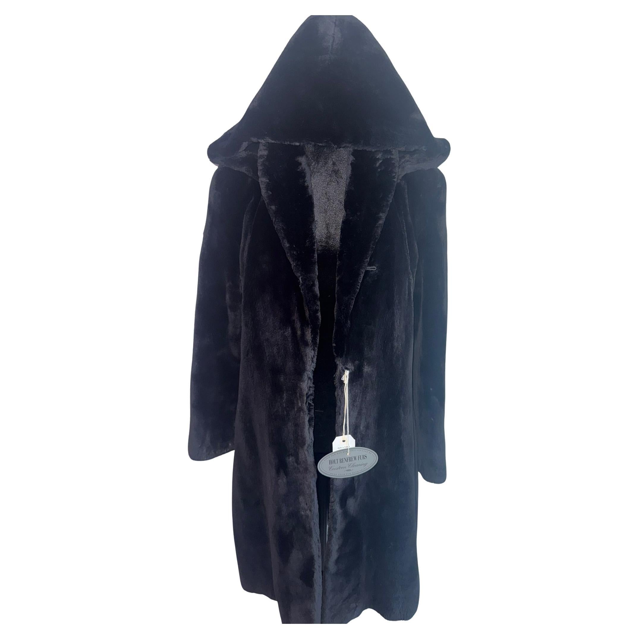 Nina Ricci Cappotto nero in pelliccia di castoro tosato taglia 12/M