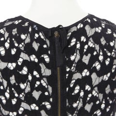 NINA RICCI schwarz schiere Spitze Kappe Ärmel Reißverschluss zurück T-shirt Top FR40 XS