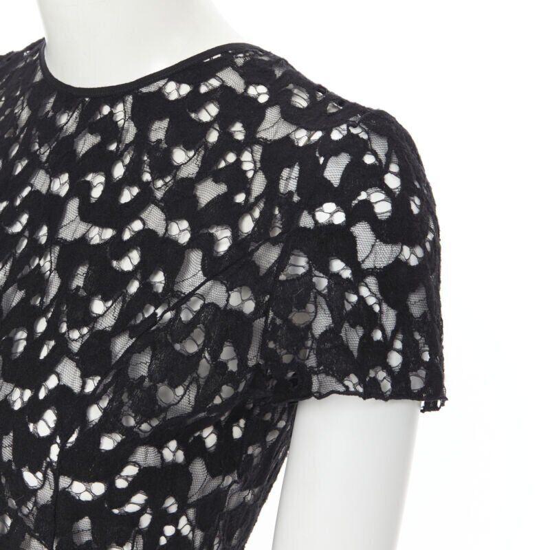 NINA RICCI black sheer lace cap sleeve zip back T-shirt top FR40 XS For Sale 2